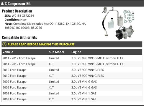 A/C Compressor Kit - Compatible with 2008-2012 Ford Escape 3.0L V6 in Saudi Arabia