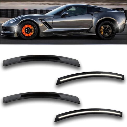 Smoked LED Side Marker Light for 2014-2019 Chevy Corvette C7 (Stingray/ Z06/ ZR1/ Grand Sport) Direct Replacement with White Turn Signals (4-Piece Set) | Plug & Play Installation (White) in Kuwait