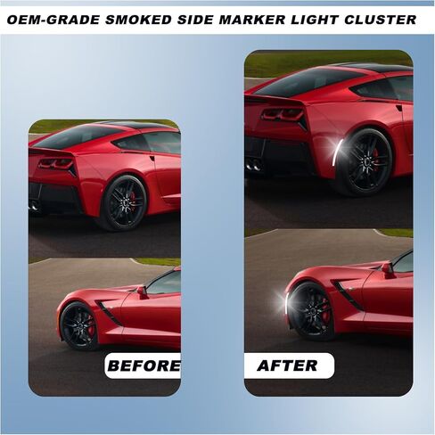 Smoked LED Side Marker Light for 2014-2019 Chevy Corvette C7 (Stingray/ Z06/ ZR1/ Grand Sport) Direct Replacement with White Turn Signals (4-Piece Set) | Plug & Play Installation (White) in Kuwait