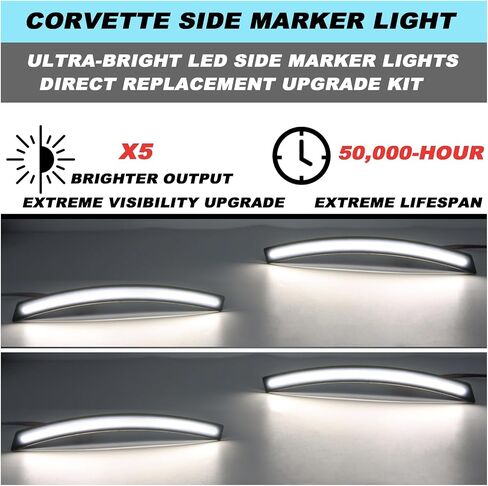 Smoked LED Side Marker Light for 2014-2019 Chevy Corvette C7 (Stingray/ Z06/ ZR1/ Grand Sport) Direct Replacement with White Turn Signals (4-Piece Set) | Plug & Play Installation (White) in Kuwait