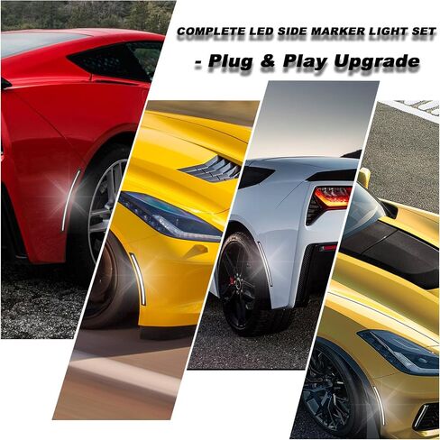 Smoked LED Side Marker Light for 2014-2019 Chevy Corvette C7 (Stingray/ Z06/ ZR1/ Grand Sport) Direct Replacement with White Turn Signals (4-Piece Set) | Plug & Play Installation (White) in Kuwait