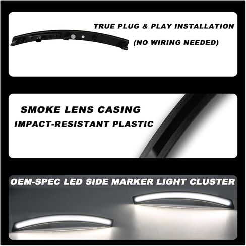 Smoked LED Side Marker Light for 2014-2019 Chevy Corvette C7 (Stingray/ Z06/ ZR1/ Grand Sport) Direct Replacement with White Turn Signals (4-Piece Set) | Plug & Play Installation (White) in Kuwait