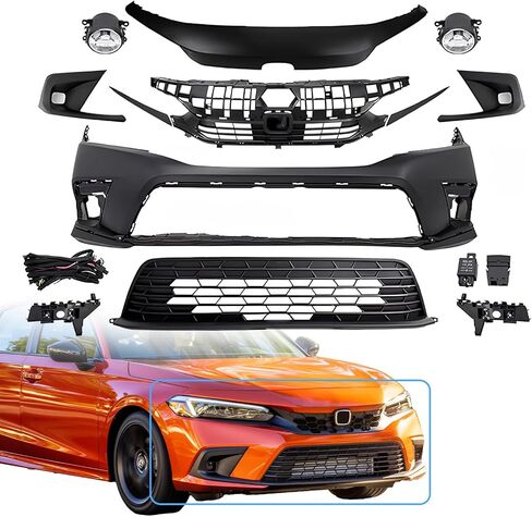 مجموعة مصبوب المصد الأمامية متوافقة مع 2022-2024 Honda Civic سيدان (باستثناء النوع R)-البديل#HO1201106/71111T43A01ZE ، 04711-T20-A00ZZ in Saudi Arabia