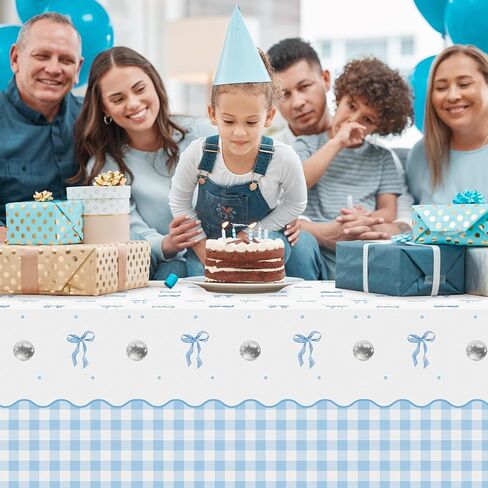 Coquette Blue Bow Party Tableroths - 3pcs ألوان مائية القوس عقدة عيد ميلاد زخارف تغطية الطاولة ، الشريط الأزرق تحت عنوان من البلاستي in Kuwait