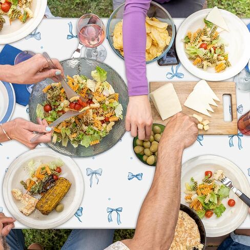 Coquette Blue Bow Party Tableroths - 3pcs ألوان مائية القوس عقدة عيد ميلاد زخارف تغطية الطاولة ، الشريط الأزرق تحت عنوان من البلاستي in Kuwait