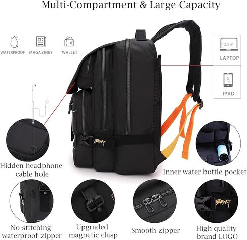 Hiking Outdoor Travel Backpack with Design, Water-Resistant Laptop Daypack Book Bag with Multi-Layer for Men & Woman (Black) in Kuwait