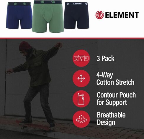 Element Mens Underwear Pack of 3 Boxer Briefs, Cotton Stretch Boxers for Men in Saudi Arabia