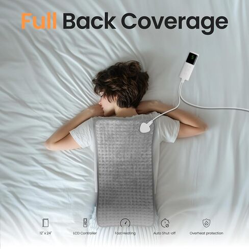 Heating Pad for Back Pain, 12''×24'' Heating Pad for Period Cramps Neck Shoulder Knee Leg with 9 Heat Settings Auto Shut-Off and Rapid-Heating, Ideal Gift for Family and Friends, Gray in Saudi Arabia