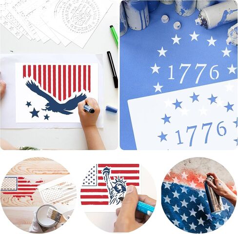 12 PCS Plastic American Stencil Template, 6 Sizes 13 Stars 1776 Template and 50 Star Stencils for Painting on Wood Fabric Paper Wall Scrapbook Art Craft in Saudi Arabia