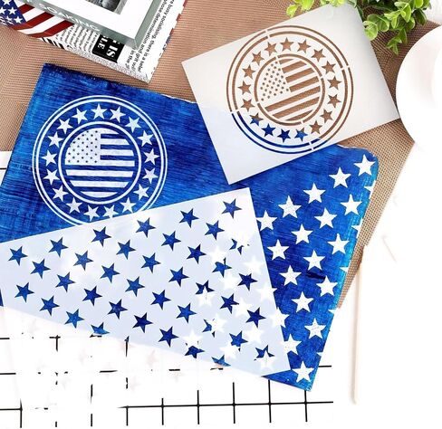 12 PCS Plastic American Stencil Template, 6 Sizes 13 Stars 1776 Template and 50 Star Stencils for Painting on Wood Fabric Paper Wall Scrapbook Art Craft in Saudi Arabia