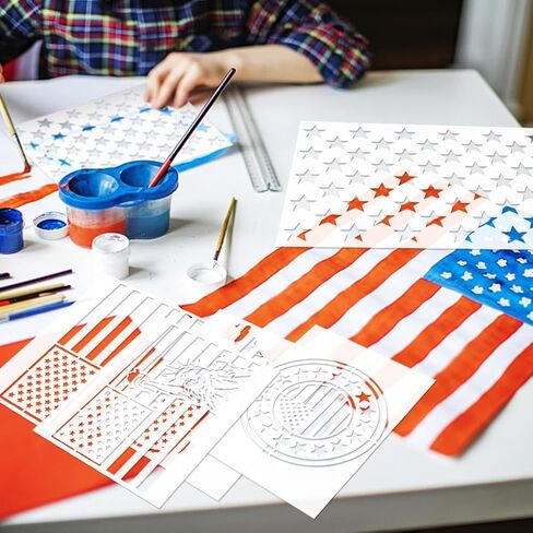 12 PCS Plastic American Stencil Template, 6 Sizes 13 Stars 1776 Template and 50 Star Stencils for Painting on Wood Fabric Paper Wall Scrapbook Art Craft in Saudi Arabia