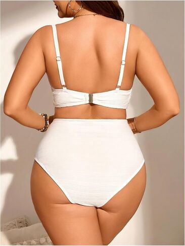 Makemechic Women's Plus Size 2 قطعة بيكيني مجموعة Ruched عالية الخصر السباحة in Saudi Arabia