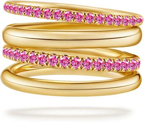 كولويان 18K حلقات قابلة للتكديس مطلية بالذهب للنساء ، حلقة متعددة المعادن المختلطة ، خواتم مكدس الزركونيا المكعبة الملونة in Kuwait