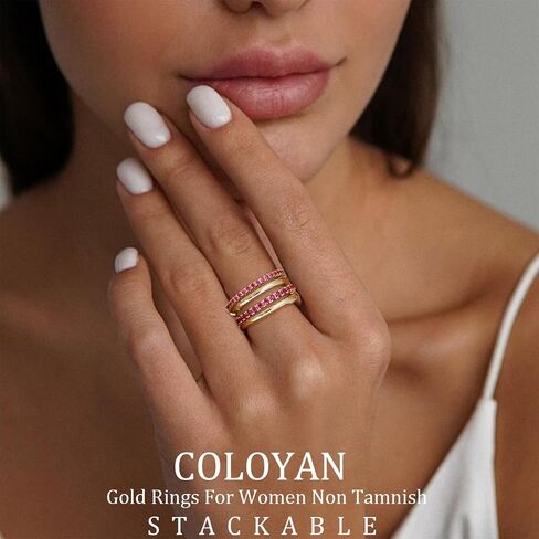 كولويان 18K حلقات قابلة للتكديس مطلية بالذهب للنساء ، حلقة متعددة المعادن المختلطة ، خواتم مكدس الزركونيا المكعبة الملونة in Kuwait
