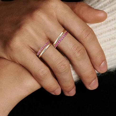 كولويان 18K حلقات قابلة للتكديس مطلية بالذهب للنساء ، حلقة متعددة المعادن المختلطة ، خواتم مكدس الزركونيا المكعبة الملونة in Kuwait