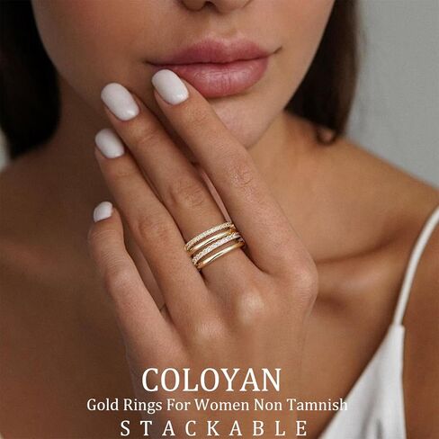 COLOYAN 18K Gold Plated Stackable Rings for Women Non Tarnish, Mixed Metals Multi Ring, Colored Cubic Zirconia Stacking Rings Jewelry in Kuwait