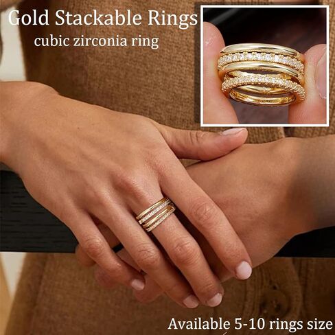 COLOYAN 18K Gold Plated Stackable Rings for Women Non Tarnish, Mixed Metals Multi Ring, Colored Cubic Zirconia Stacking Rings Jewelry in Kuwait