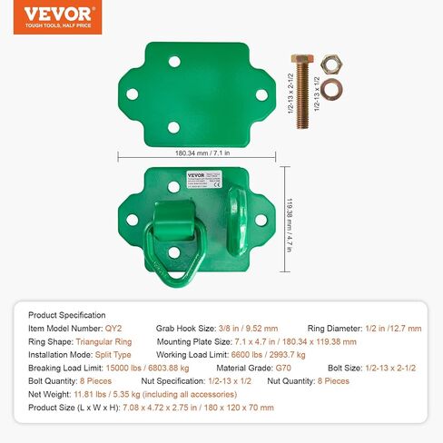 VEVOR 3/8 "سنانير الجرار مع حلقة التعادل لأسفل ، الصف 70 مزورة الصلب 2 حزمة الترباس على خطاف مع الأطباق الخلفية تعمل بشكل جيد لجرار الجرار RV UTV الشاحنة القصوى أقصى قوة كسر 15000 رطل ، الأخضر ، الأخضر in Saudi Arabia