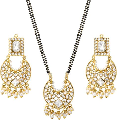 Aheli Indian Traditional Bollywood Ethnic Faux Stone Mangalsutra Necklace with Earrings Jewelry Set Gift for Women in Kuwait