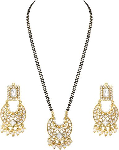 Aheli Indian Traditional Bollywood Ethnic Faux Stone Mangalsutra Necklace with Earrings Jewelry Set Gift for Women in Kuwait
