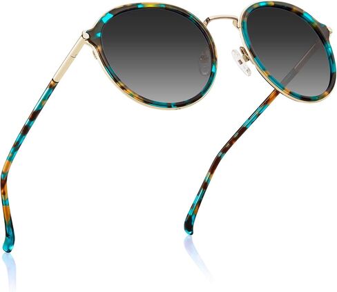 CARFIA Retro Acetate Polarized Sunglasses for Women UV Protection, Fashion Metal Brow Ladies Shades Eyewears Round Sunnies in Saudi Arabia