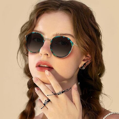 CARFIA Retro Acetate Polarized Sunglasses for Women UV Protection, Fashion Metal Brow Ladies Shades Eyewears Round Sunnies in Saudi Arabia