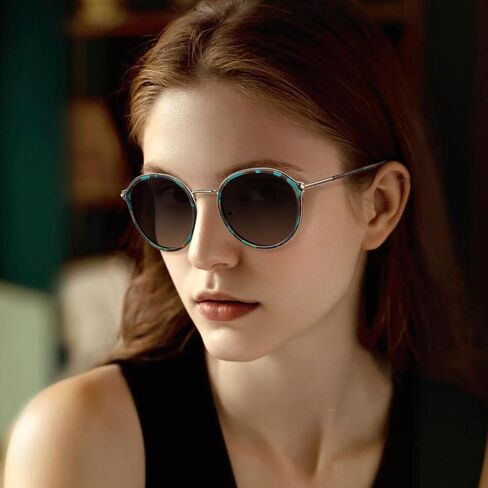 CARFIA Retro Acetate Polarized Sunglasses for Women UV Protection, Fashion Metal Brow Ladies Shades Eyewears Round Sunnies in Saudi Arabia