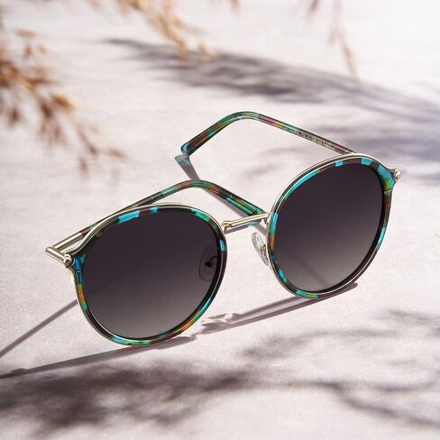CARFIA Retro Acetate Polarized Sunglasses for Women UV Protection, Fashion Metal Brow Ladies Shades Eyewears Round Sunnies in Saudi Arabia