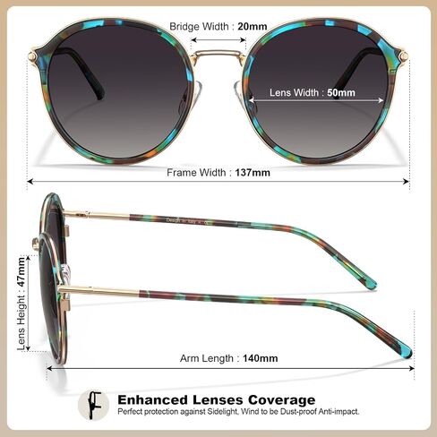 CARFIA Retro Acetate Polarized Sunglasses for Women UV Protection, Fashion Metal Brow Ladies Shades Eyewears Round Sunnies in Saudi Arabia