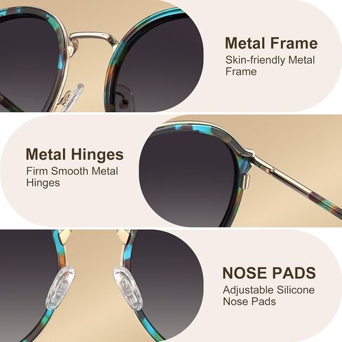 CARFIA Retro Acetate Polarized Sunglasses for Women UV Protection, Fashion Metal Brow Ladies Shades Eyewears Round Sunnies in Saudi Arabia