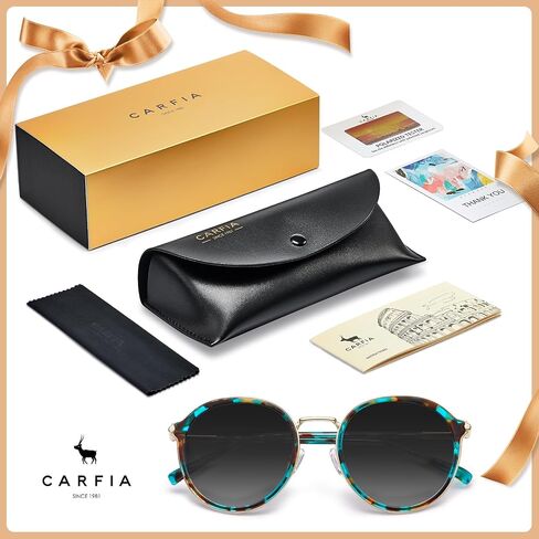 CARFIA Retro Acetate Polarized Sunglasses for Women UV Protection, Fashion Metal Brow Ladies Shades Eyewears Round Sunnies in Saudi Arabia