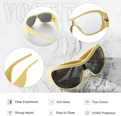 Yogfit عصرية كبيرة الحجم نظارات شمسية للنساء الرجال Y2K لف حول الأزياء النظارات الشمسية in Kuwait