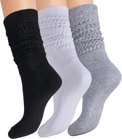 3 Pairs Slouch Socks for Woman Long Scrunch Socks Thick Knit Knee High Boot Socks Size 5-11 in Saudi Arabia