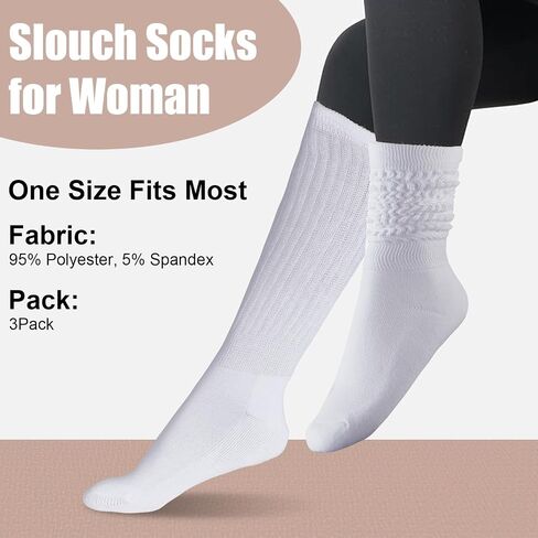 3 Pairs Slouch Socks for Woman Long Scrunch Socks Thick Knit Knee High Boot Socks Size 5-11 in Saudi Arabia