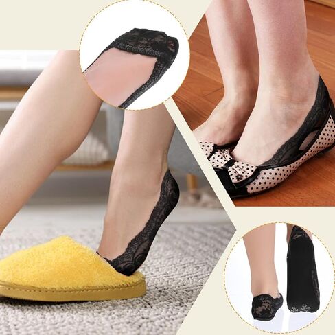 6 Pairs Black Lace Socks Women No Show Non Slip Socks Low Cut Invisible Thin Sock Fashion Liner No Show Sock for Women with Flats, Pumps in Kuwait