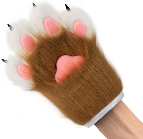 HAOAN Plush Faux Fur Therian Dog Wolf Mask Paw Gloves Fox Tail Set Halloween Cosplay Costume Accessories in Kuwait
