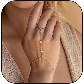 Ring Bracelet Hand Chain Bracelet Simple Dainty Gold Finger Bracelet Ring Hand Chain Slave Bracelets Boho Summer Beach Jewelry for Women in Kuwait