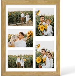 إطار خشب البلوط الصلب - إطارات صور خشبية 8x10 مع زجاج مقسّر حقيقي ، 2 فتحة 4x6 مع حصيرة أو 8x10 بدون حصيرة لصورة فنية ديكور الجدار (الجوز الملون) in Kuwait
