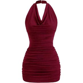 SOLY HUX Women's Halter Mini Dress Ruched Draped Cowl Neck Sleeveless Backless Bodycon Party Dresses in Saudi Arabia