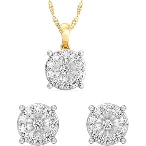 GILDED 1 CTTW Lab-Grown Diamond Round Necklace & Earring Set, Sterling Silver or 14K Gold-Plated, 18" Chain, Tarnish-Resistant, Elegant & Ethical Jewelry for Women, Gift-Boxed, Perfect for Gifting in Kuwait