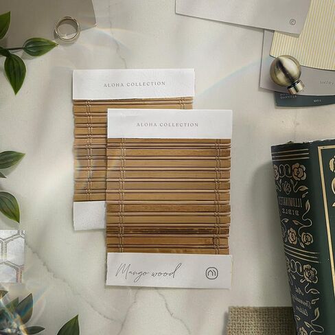 MOOD Custom Bamboo Shades | Aloha | Cordless Bamboo Roman Shades for Windows and Doors (Natural Woven) | Aloha Mango Wood (Sheer) | Sample Swatch Kit in Saudi Arabia
