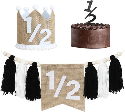 1/2 Birthday High Chair Banner, Half Birthday Crown Hat, Decorations for 6 Months Baby Party, White Photo Props in Saudi Arabia