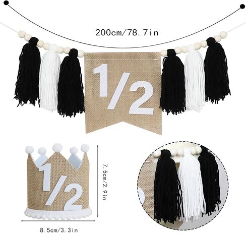 1/2 Birthday High Chair Banner, Half Birthday Crown Hat, Decorations for 6 Months Baby Party, White Photo Props in Saudi Arabia