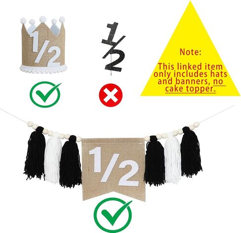 1/2 Birthday High Chair Banner, Half Birthday Crown Hat, Decorations for 6 Months Baby Party, White Photo Props in Saudi Arabia