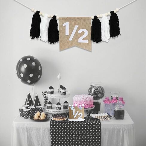 1/2 Birthday High Chair Banner, Half Birthday Crown Hat, Decorations for 6 Months Baby Party, White Photo Props in Saudi Arabia
