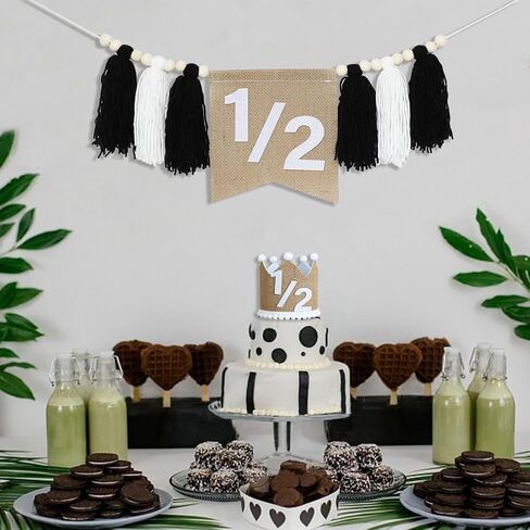 1/2 Birthday High Chair Banner, Half Birthday Crown Hat, Decorations for 6 Months Baby Party, White Photo Props in Saudi Arabia
