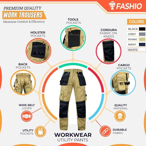 FASHIO FF Men's Cordura Work Pants Tactical Trousers with Utility Tool Pockets Heavy Duty Reinforced Carpenter Safety Pants in Saudi Arabia