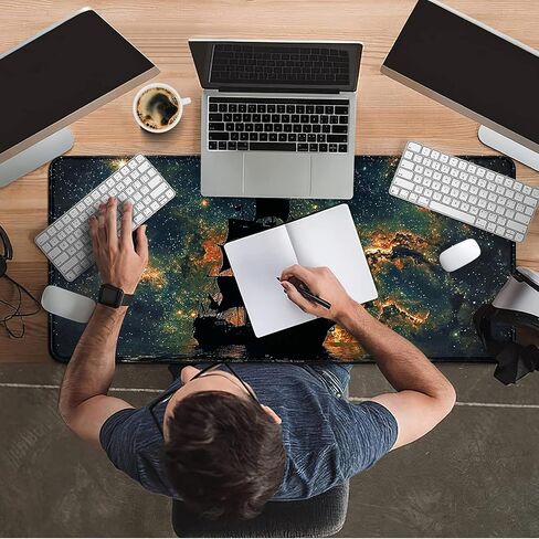 Large Mouse Pad 14x24 inch,Black Leopard Desk Pads with Storage Bag,Stitched Desk Mats Card Game Playmat with Non-Slip Base,Cheetah Animal Print Keyboard Mouse Pad for Gaming Home Office Work in Kuwait