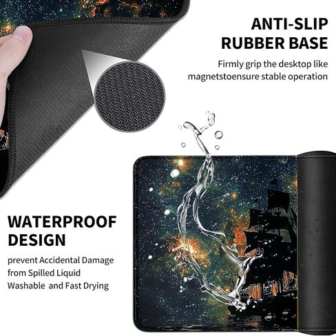 Large Mouse Pad 14x24 inch,Black Leopard Desk Pads with Storage Bag,Stitched Desk Mats Card Game Playmat with Non-Slip Base,Cheetah Animal Print Keyboard Mouse Pad for Gaming Home Office Work in Kuwait