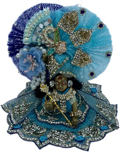 DREEMOH GOD'S TREAT Kanha Ji Designer Zardozi Dress | Krishna Ji Laddu Gopal Fancy Outfit | Kanhaiya Ji Net and Silk Poshak Set with Mukut & Accessories | Janmashtami Puja Wear (Pack of 2, 6 Inch) in Saudi Arabia